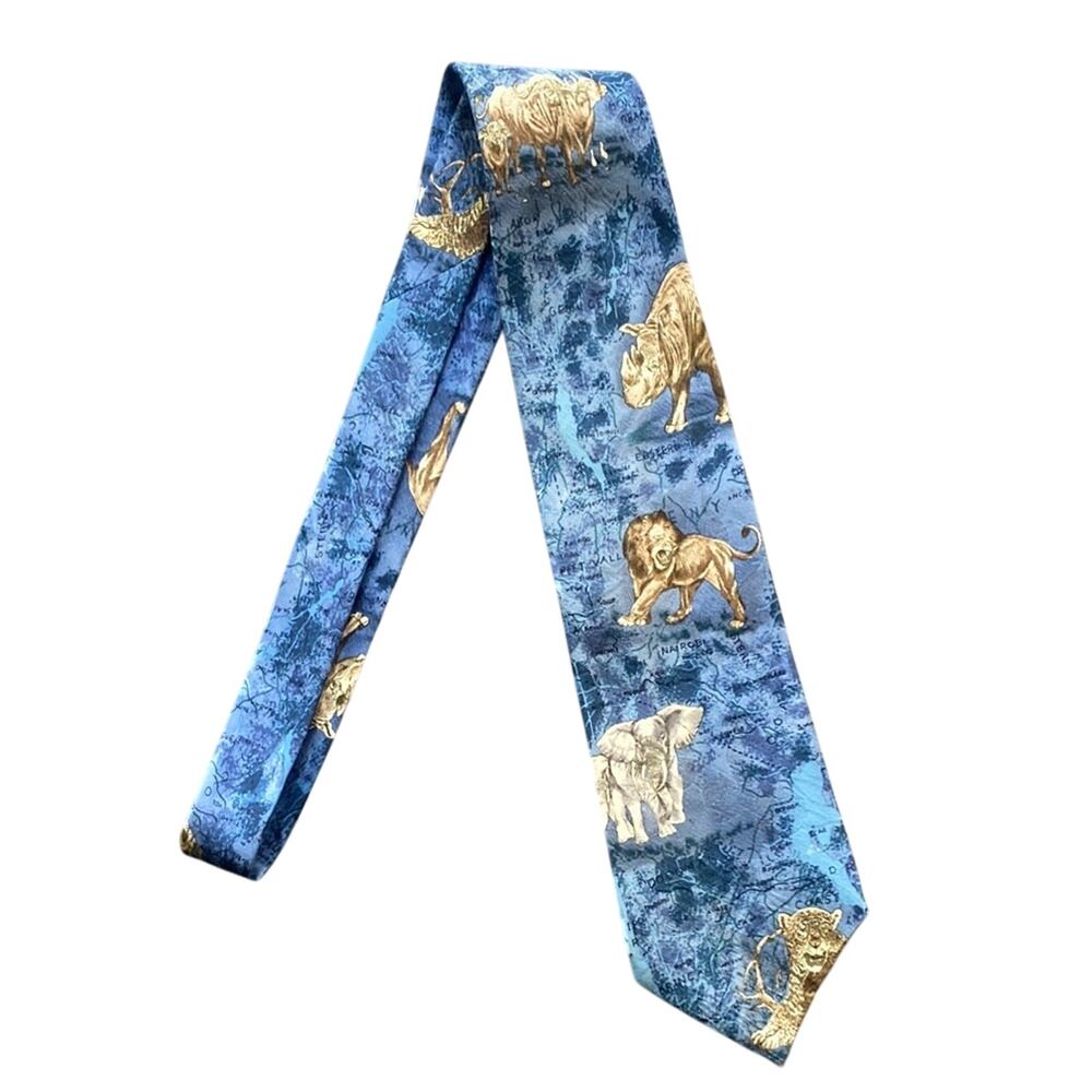 ENDANGERED SPECIES Tie Series African Big Five Print 100% Silk Safari